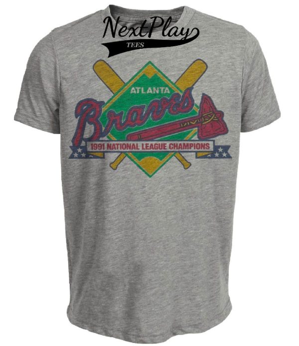 Atlanta Braves Retro Baseball League Champs 1991 Artwork Heather Gray Sublimated T-Shirt