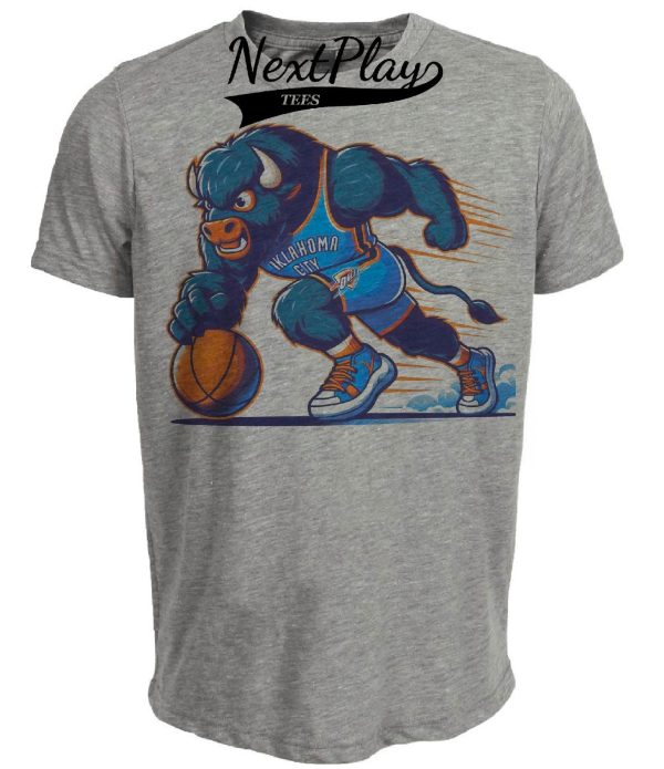 Oklahoma City Thunder Retro Basketball Mascot Rumble Artwork Heather Gray Sublimated T-Shirt
