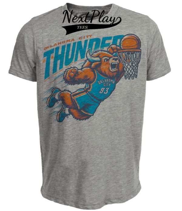 Oklahoma City Thunder Retro Basketball OKC Mascot Artwork Heather Gray Sublimated T-Shirt