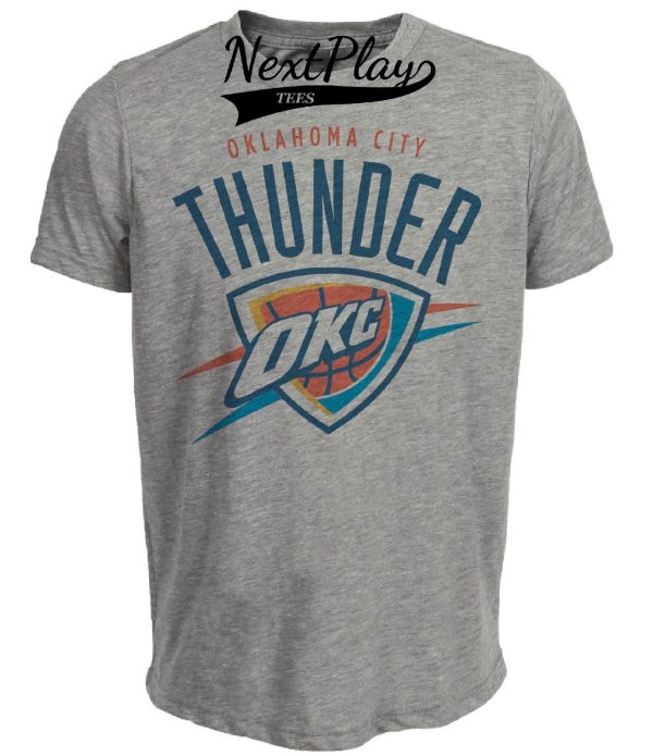 Oklahoma City Thunder Retro Basketball OKC Artwork Heather Gray Sublimated T-Shirt