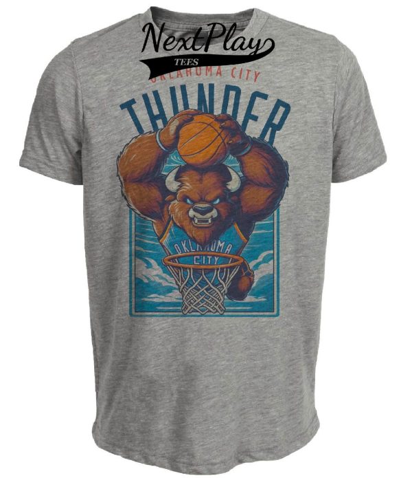 Oklahoma City Thunder Retro Basketball Mascot Artwork Heather Gray Sublimated T-Shirt