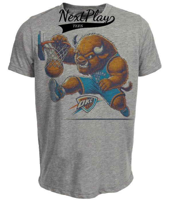 Oklahoma City Thunder Retro Dunking Basketball Mascot Artwork Heather Gray Sublimated T-Shirt