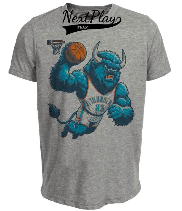 Oklahoma City Thunder Retro Basketball Rumble Artwork Heather Gray Sublimated T-Shirt
