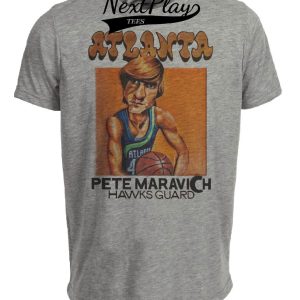 Atlanta Hawks Retro Pistol Pete Maravich Basketball 1970 Artwork Heather Gray Sublimated T-Shirt