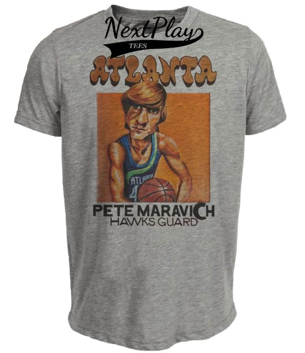 Atlanta Hawks Retro Pistol Pete Maravich Basketball 1970 Artwork Heather Gray Sublimated T-Shirt