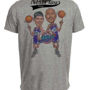 Utah Jazz Retro Karl Malone John Stockton Basketball 1987 Artwork Heather Gray Sublimated T-Shirt