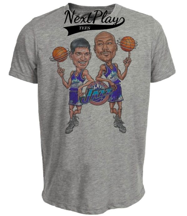 Utah Jazz Retro Karl Malone John Stockton Basketball 1987 Artwork Heather Gray Sublimated T-Shirt
