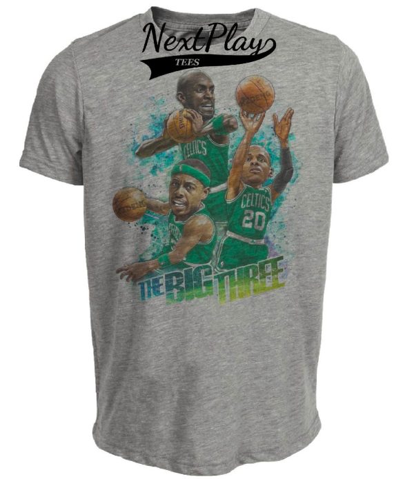 Boston Celtics Retro Big 3 Garnett Allen Pierce Basketball Artwork Heather Gray Sublimated T-Shirt