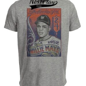 New York Giants Retro Willie Mays Baseball Card 1952 Artwork Heather Gray Sublimated T-Shirt