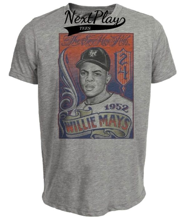 New York Giants Retro Willie Mays Baseball Card 1952 Artwork Heather Gray Sublimated T-Shirt
