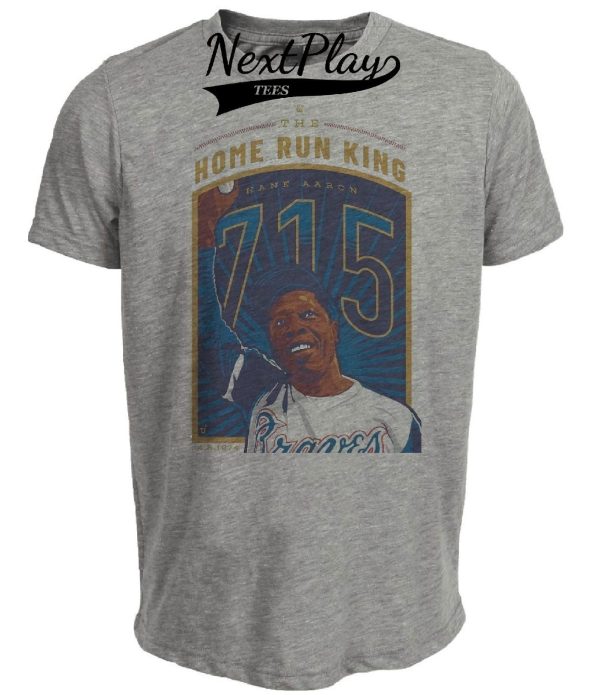 Atlanta Braves Retro Home Run King Hank Aaron Baseball 1974 Artwork Heather Gray Sublimated T-Shirt