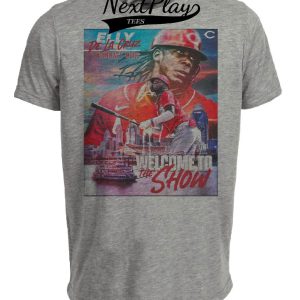 Cincinnati Reds Retro Elly De La Cruz Baseball Artwork Heather Gray Sublimated T-Shirt