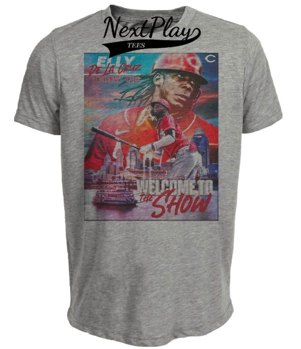 Cincinnati Reds Retro Elly De La Cruz Baseball Artwork Heather Gray Sublimated T-Shirt
