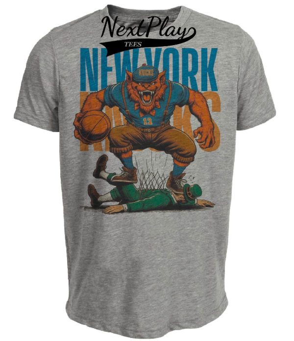 New York Knicks vs. Boston Celtics Retro Rivalry Basketball 1986 Artwork Heather Gray Sublimated T-Shirt