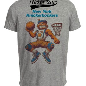 New York Knicks Retro Knickerbockers Mascot Basketball 1958 Artwork Heather Gray Sublimated T-Shirt