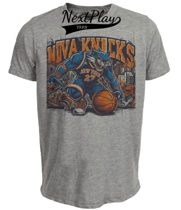 New York Nova Knicks Retro Villanova Wildcats Connection Basketball Graffiti Artwork Heather Gray Sublimated T-Shirt