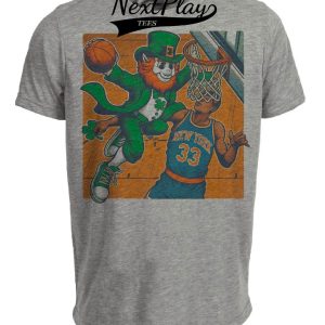 Boston Celtics vs. New York Knicks Retro Rivalry Basketball 1985 Artwork Heather Gray Sublimated T-Shirt