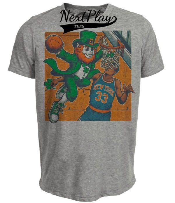 Boston Celtics vs. New York Knicks Retro Rivalry Basketball 1985 Artwork Heather Gray Sublimated T-Shirt