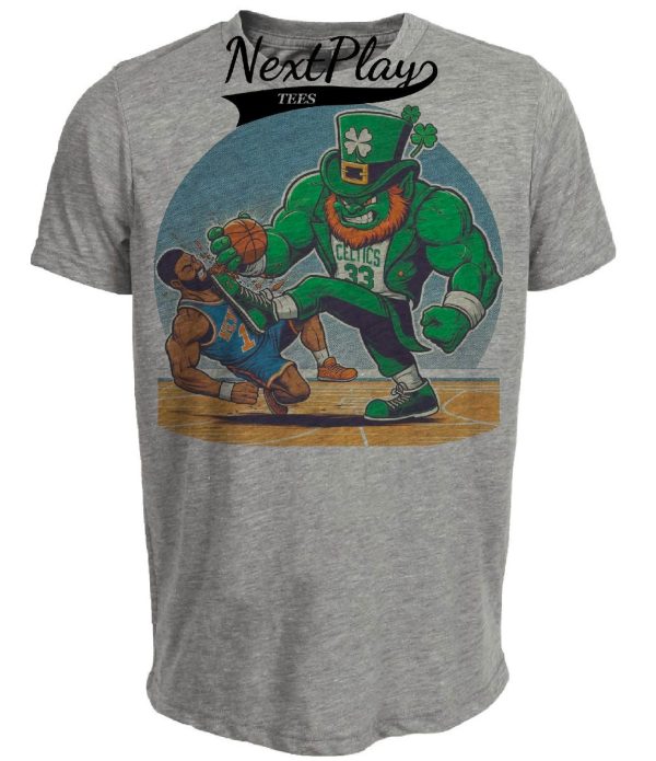 Boston Celtics vs. New York Knicks Retro Rivalry Basketball 1986 Artwork Heather Gray Sublimated T-Shirt