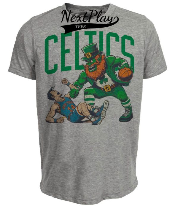 Boston Celtics vs. New York Knicks Retro Rivalry Basketball 1980 Artwork Heather Gray Sublimated T-Shirt