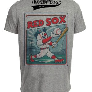 Boston Red Sox Retro Baseball Mascot Card Artwork Heather Gray Sublimated T-Shirt