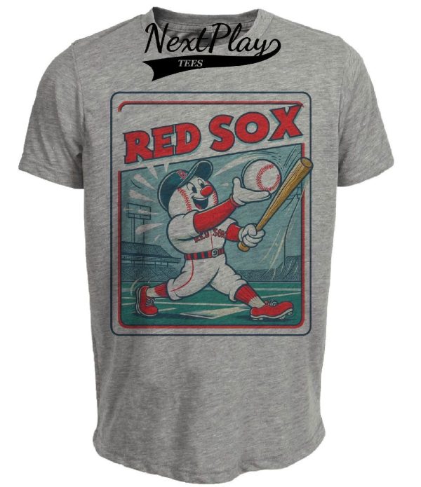 Boston Red Sox Retro Baseball Mascot Card Artwork Heather Gray Sublimated T-Shirt