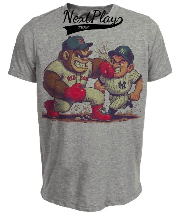 Boston Red Sox vs. New York Yankees Retro Rivalry Baseball 1984 Artwork Heather Gray Sublimated T-Shirt