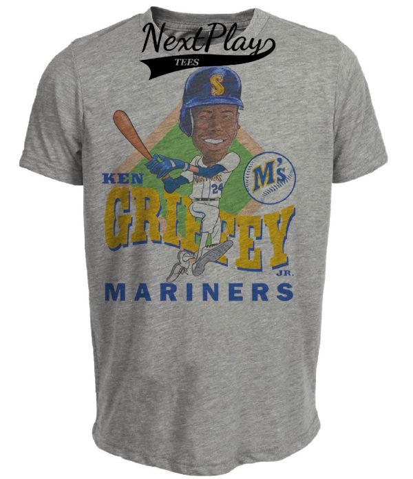Seattle Mariners Retro Ken Griffey Jr. Baseball 1990 Artwork Heather Gray Sublimated T-Shirt