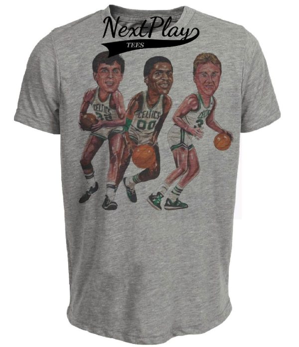 Boston Celtics Retro Big 3 Bird McHale Parrish Basketball Artwork Heather Gray Sublimated T-Shirt