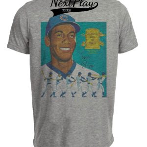 Chicago Cubs Retro Ernie Banks Baseball 1977 Artwork Heather Gray Sublimated T-Shirt