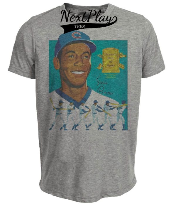 Chicago Cubs Retro Ernie Banks Baseball 1977 Artwork Heather Gray Sublimated T-Shirt