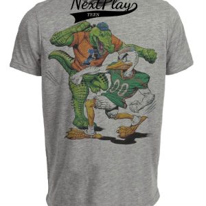 Florida Gators vs. Miami Hurricanes Retro Rivalry Football Mascot 1990 Artwork Heather Gray Sublimated T-Shirt