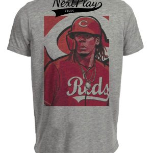 Cincinnati Reds Retro Elly De La Cruz Baseball Artwork Heather Gray Sublimated T-Shirt