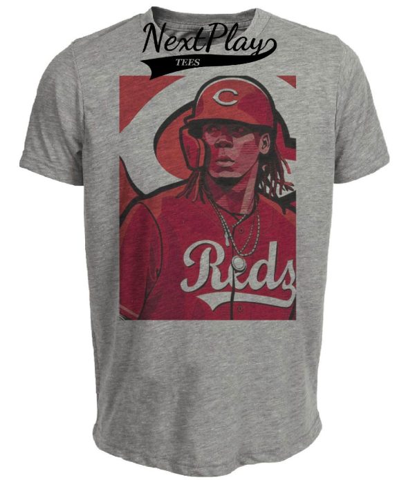 Cincinnati Reds Retro Elly De La Cruz Baseball Artwork Heather Gray Sublimated T-Shirt