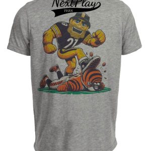 Pittsburgh Steelers vs. Cincinnati Bengals Retro Rivalry Football Steely McBeam Mascot Artwork Heather Gray Sublimated T-Shirt