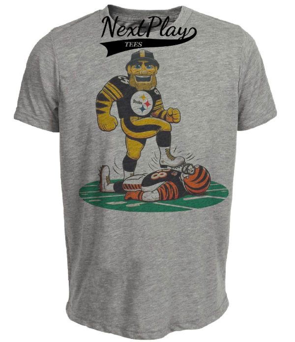 Pittsburgh Steelers vs. Cincinnati Bengals Retro Rivalry Football Mascot 1988 Artwork Heather Gray Sublimated T-Shirt