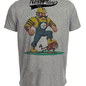 Pittsburgh Steelers vs. Cincinnati Bengals Retro Rivalry Football Mascot 1987 Artwork Heather Gray Sublimated T-Shirt