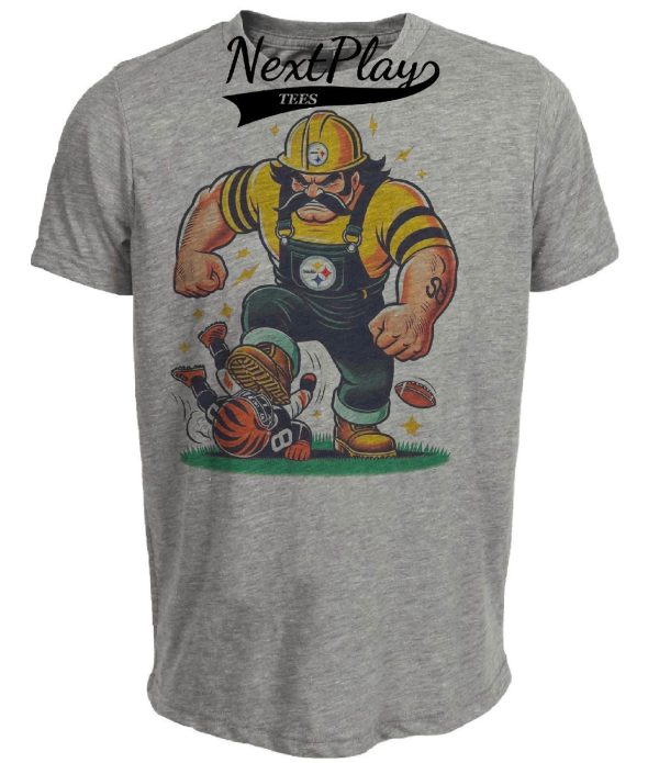 Pittsburgh Steelers vs. Cincinnati Bengals Retro Rivalry Football Mascot 1989 Artwork Heather Gray Sublimated T-Shirt