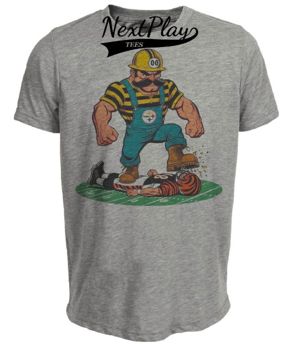 Pittsburgh Steelers vs. Cincinnati Bengals Retro Rivalry Football Mascot 1986 Artwork Heather Gray Sublimated T-Shirt