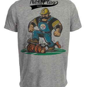 Pittsburgh Steelers vs. Cincinnati Bengals Retro Rivalry Football Mascot 1985 Artwork Heather Gray Sublimated T-Shirt