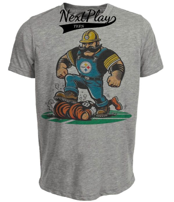 Pittsburgh Steelers vs. Cincinnati Bengals Retro Rivalry Football Mascot 1985 Artwork Heather Gray Sublimated T-Shirt