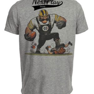 Pittsburgh Steelers vs. Cincinnati Bengals Retro Rivalry Football Mascot 1983 Artwork Heather Gray Sublimated T-Shirt