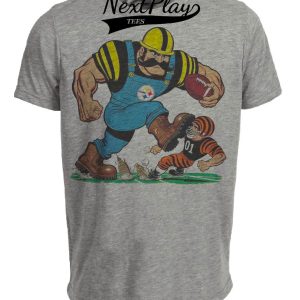 Pittsburgh Steelers vs. Cincinnati Bengals Retro Rivalry Football Mascot 1981 Artwork Heather Gray Sublimated T-Shirt