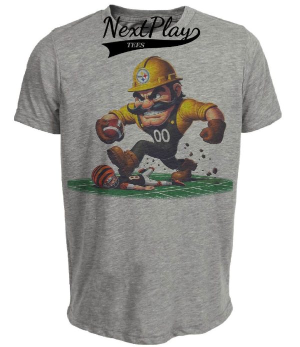 Pittsburgh Steelers vs. Cincinnati Bengals Retro Rivalry Football Mascot 1990 Artwork Heather Gray Sublimated T-Shirt