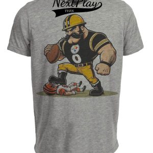 Pittsburgh Steelers vs. Cincinnati Bengals Retro Rivalry Football Mascot 1979 Artwork Heather Gray Sublimated T-Shirt