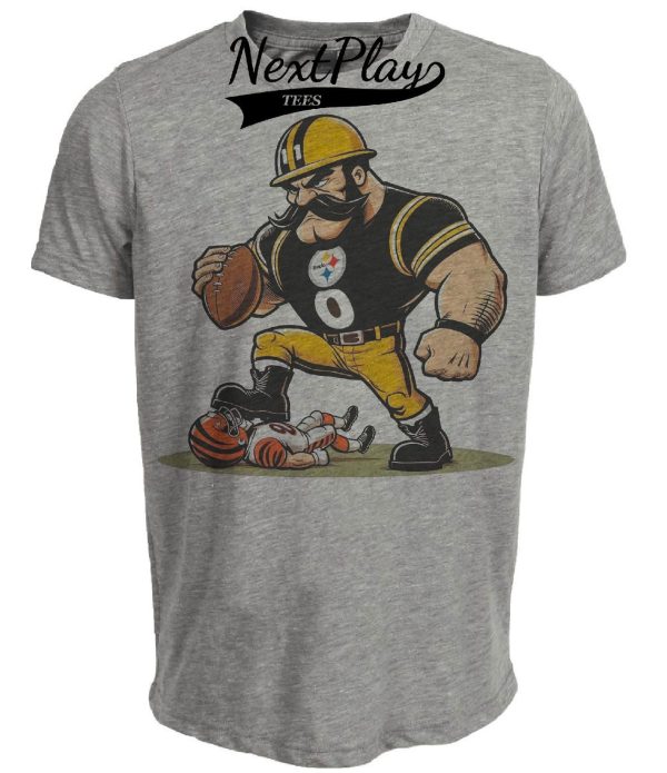 Pittsburgh Steelers vs. Cincinnati Bengals Retro Rivalry Football Mascot 1979 Artwork Heather Gray Sublimated T-Shirt
