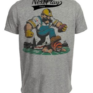 Pittsburgh Steelers vs. Cincinnati Bengals Retro Rivalry Football Mascot 1977 Artwork Heather Gray Sublimated T-Shirt