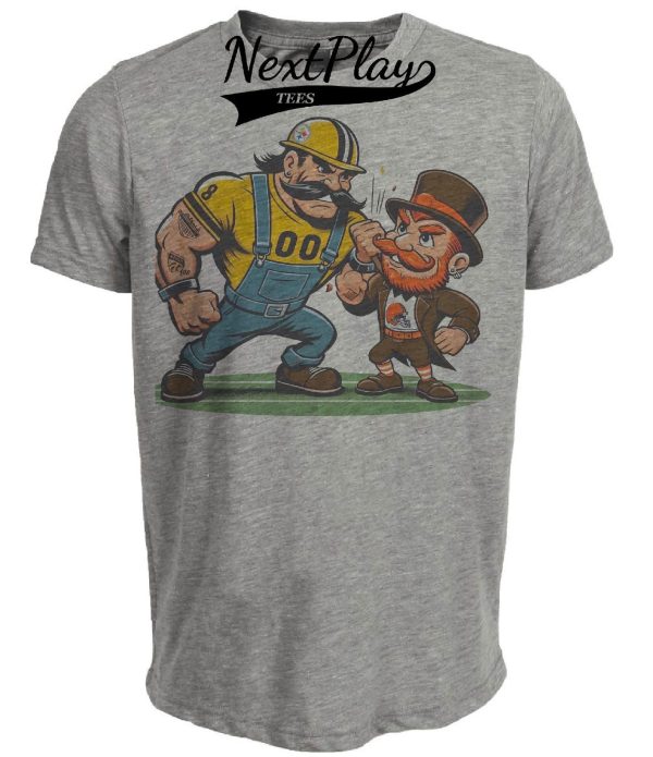 Pittsburgh Steelers vs. Cleveland Browns Retro Rivalry Football Mascot 1989 Artwork Heather Gray Sublimated T-Shirt