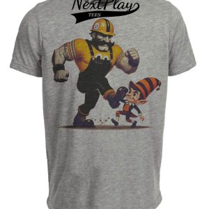 Pittsburgh Steelers vs. Cleveland Browns Retro Rivalry Football Mascot 1988 Artwork Heather Gray Sublimated T-Shirt