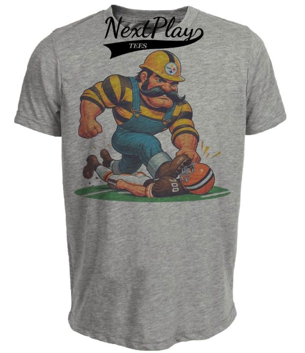 Pittsburgh Steelers vs. Cleveland Browns Retro Rivalry Football Mascot 1987 Artwork Heather Gray Sublimated T-Shirt